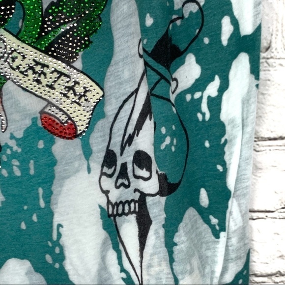 New-ed Hardy Black Rose Of Death Rhinestones BurnOut Sheer ShortSleeve Tee Shirt - Picture 6 of 13